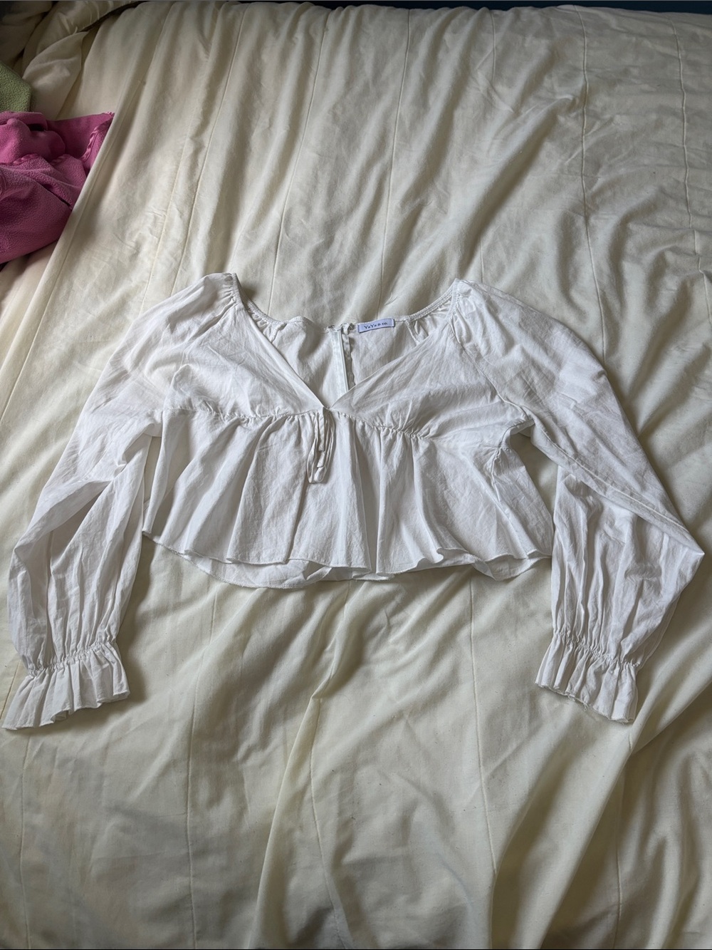 White Peasant Crop Blouse with Ruffle Hem - YaYa & Co